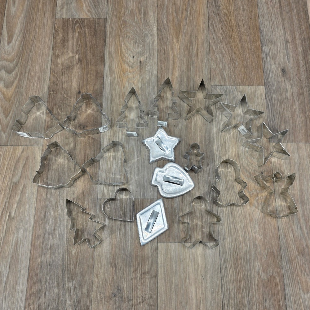 18pc Mixed Metal Cookie Cutter Lot Christmas Trees Stars Gingerbread Angel Heart